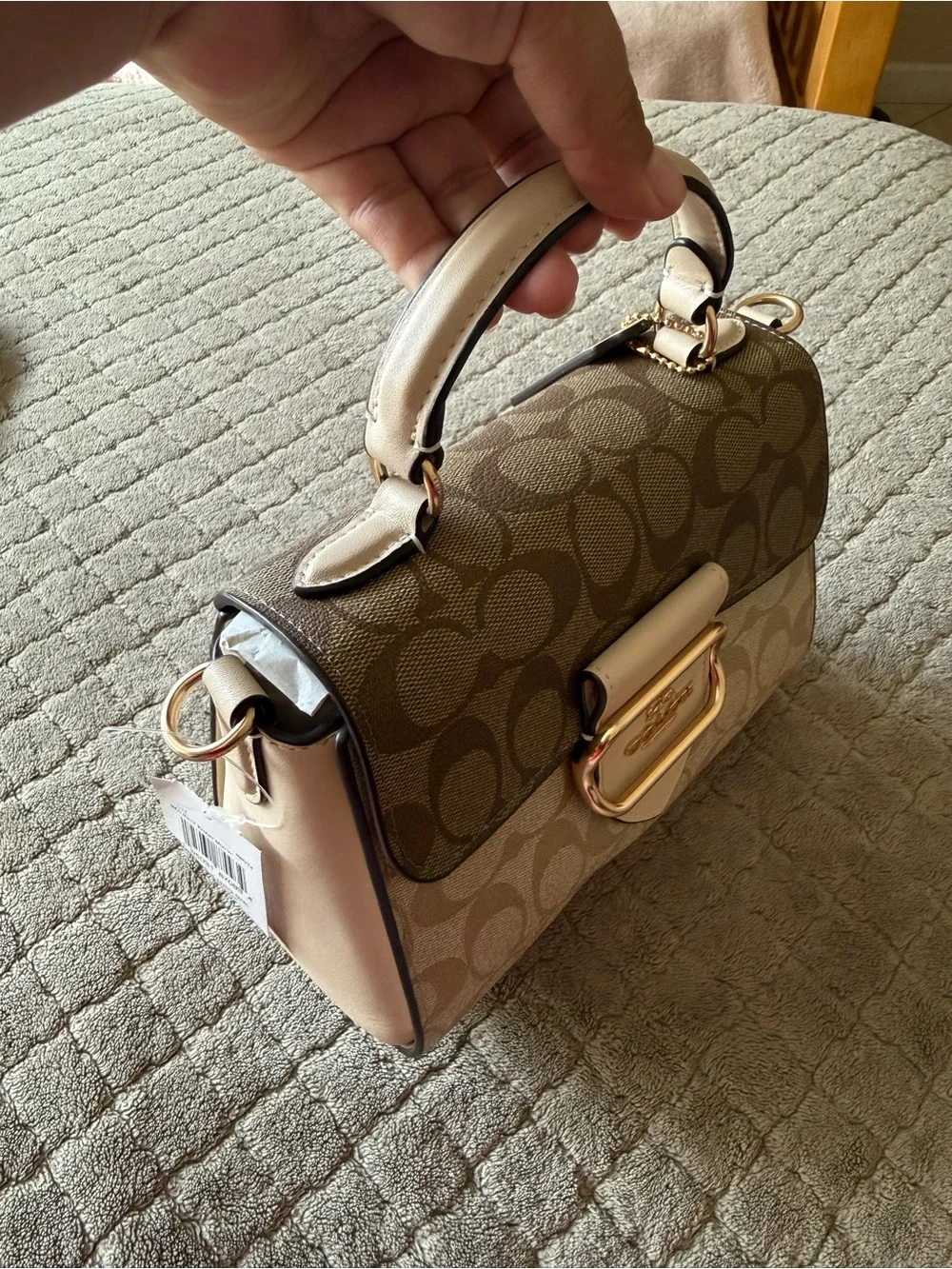 Coach Morgan Top Handle Satchel in Blocked Signature Canvas gold/light khaki